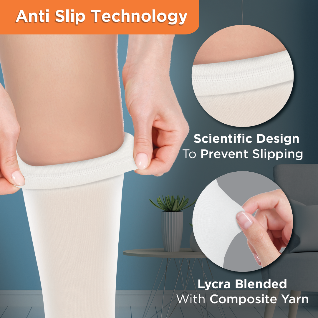 Vissco Anti-Embolism - Knee (Mild Support) | Improves Blood Circulation | Swollen | Tired | Aching Legs  (White)