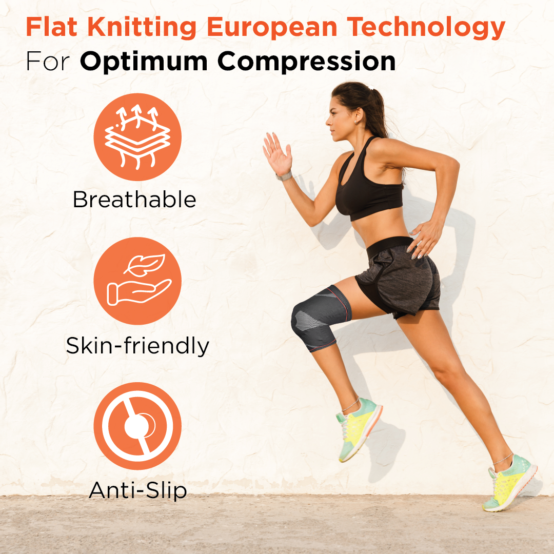 Vissco Patella & Ligament Assisted Knee Support with Silicone Pressure Pad | Provides optimum compression and support for Knee pain relief | Color - Black (Single Piece)