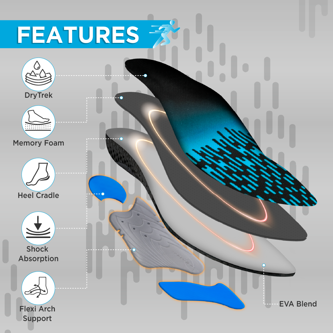 Footsol Nxt Performance Insole by VISSCO | High Arch Support Gel & Memory Foam Insoles | Heel Cushioning, Odor-Free Inserts for Supination, Plantar Fasciitis Relief, Running, Walking, Sports & Work Shoes