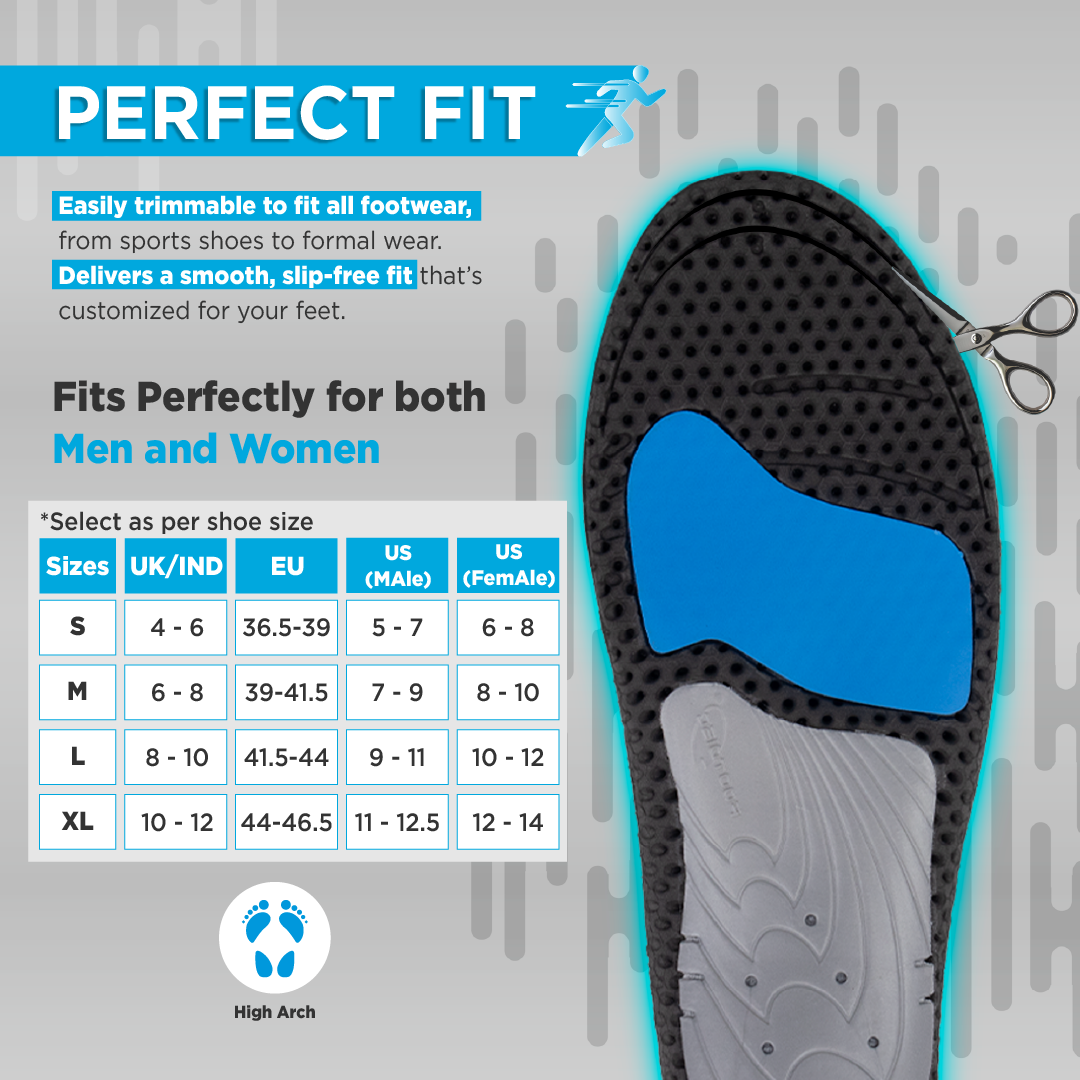 Footsol Nxt Performance Insole by VISSCO | High Arch Support Gel & Memory Foam Insoles | Heel Cushioning, Odor-Free Inserts for Supination, Plantar Fasciitis Relief, Running, Walking, Sports & Work Shoes