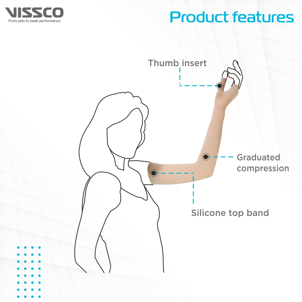 Vissco Lymphoedema Arm Sleeve | Provides Gradient Compression to Reduce Oedema in the Arm (Beige)