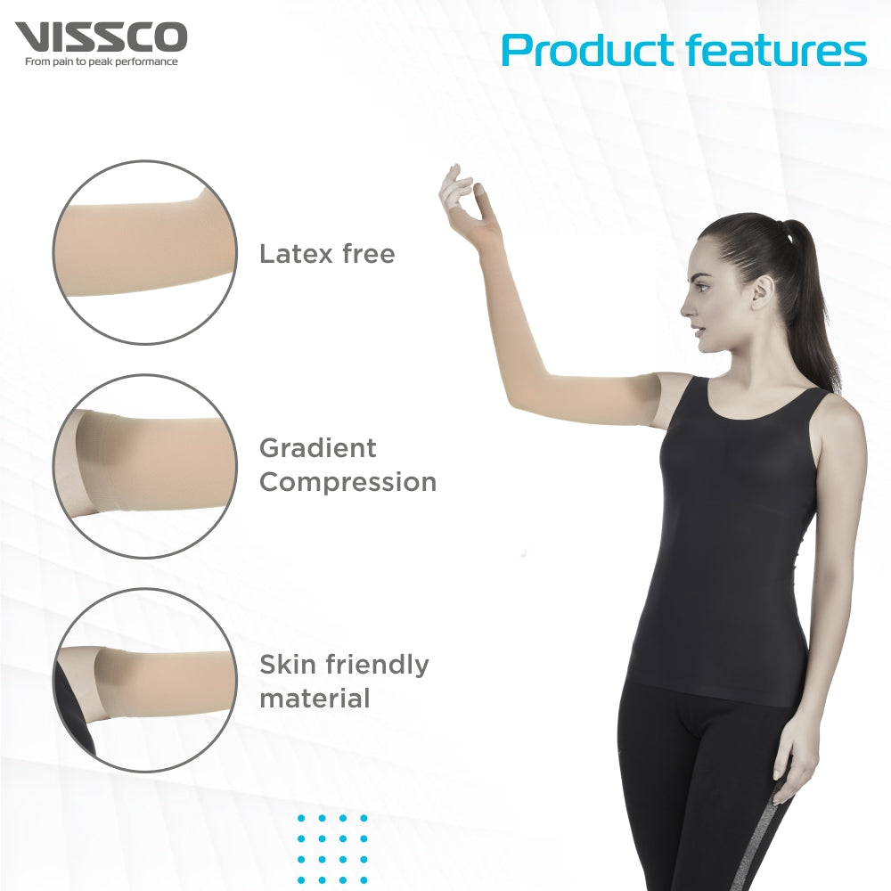 Vissco Lymphoedema Arm Sleeve | Provides Gradient Compression to Reduce Oedema in the Arm (Beige)