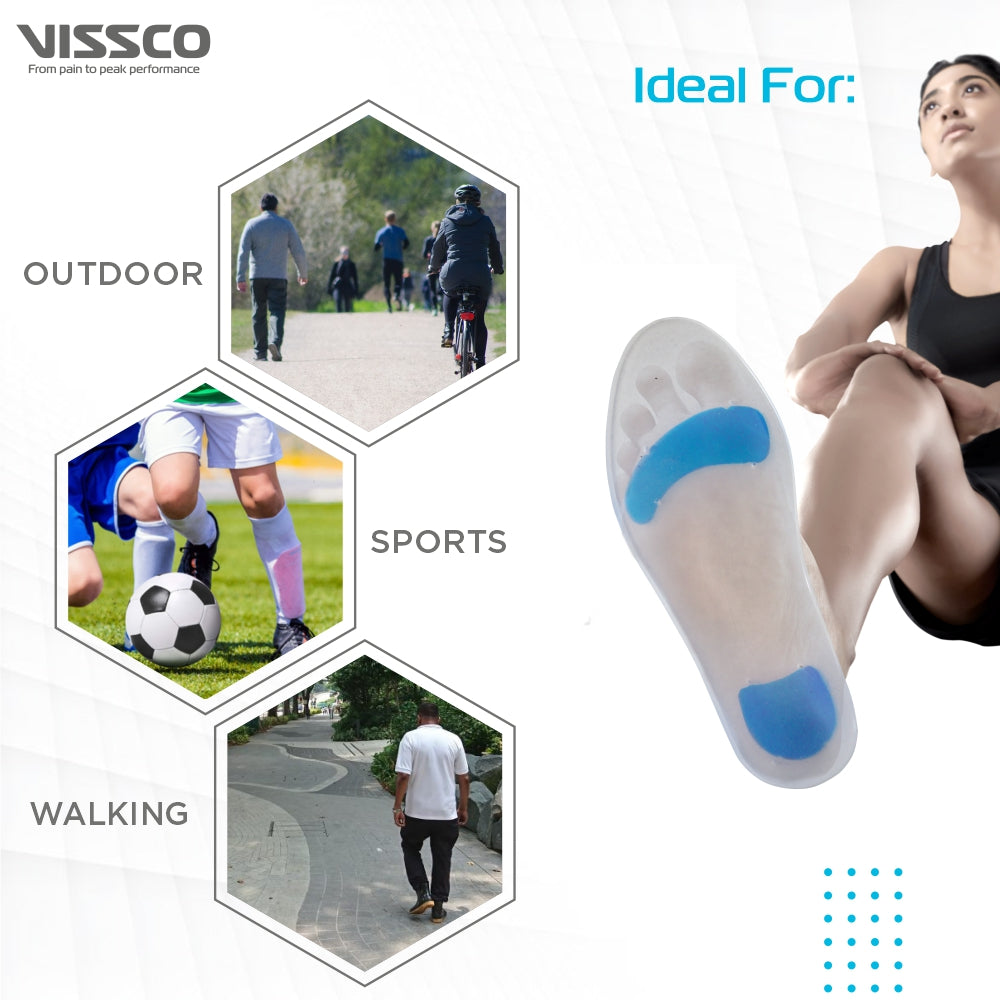 Vissco Silicone Insoles | Provides Foot Support for relieving  Foot Pain |Shock Absorber | Shoe Insole for Sports (Grey)