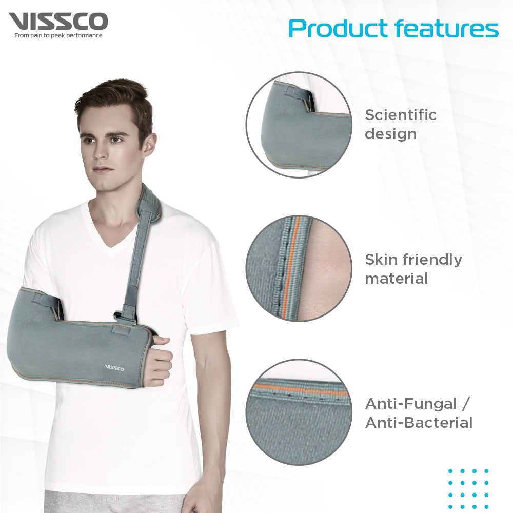 Vissco Tropical Arm Sling  | Provides Mild  Support & Stability to the Shoulder in Resting Position to Promote Healing - Grey Color