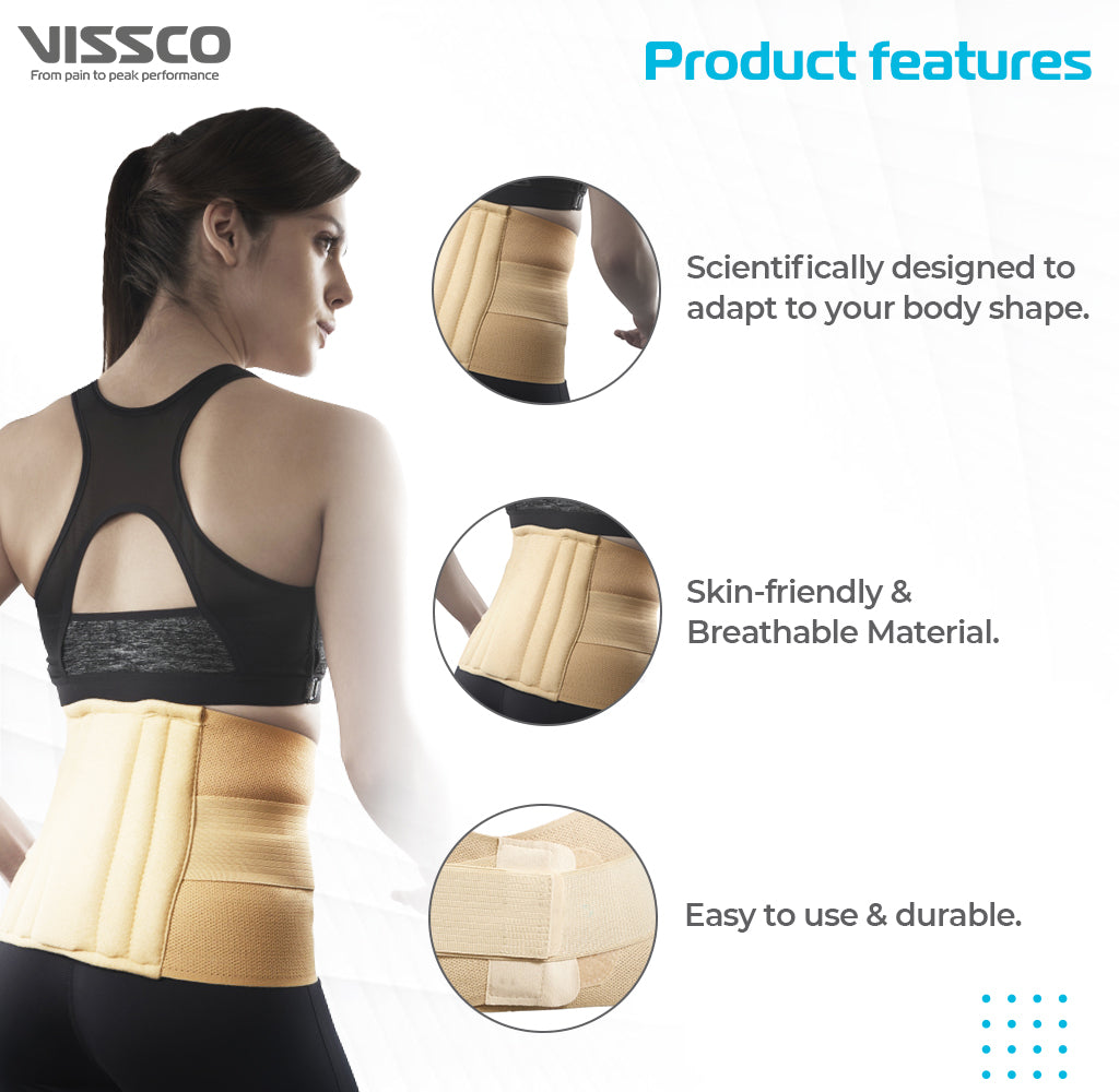 Sacro Lumbar Belt 12" Back Double Strap | Supports the Lower back | Corrects Posture & Relieves Back Pain (Beige) - Vissco Next