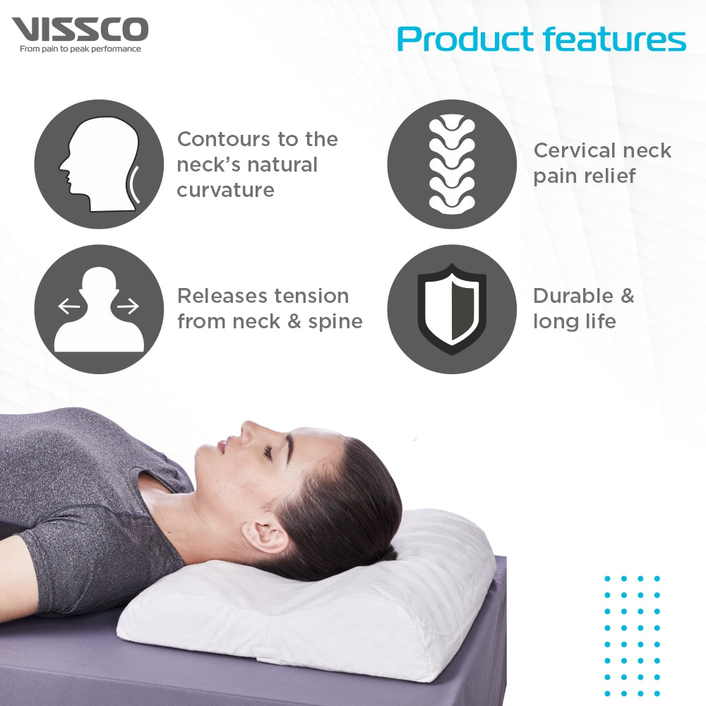Vissco Cervical Contoured Pillow | Prevents Cervical Spondylitis, Mild Sprain & Stiff Neck (Grey)