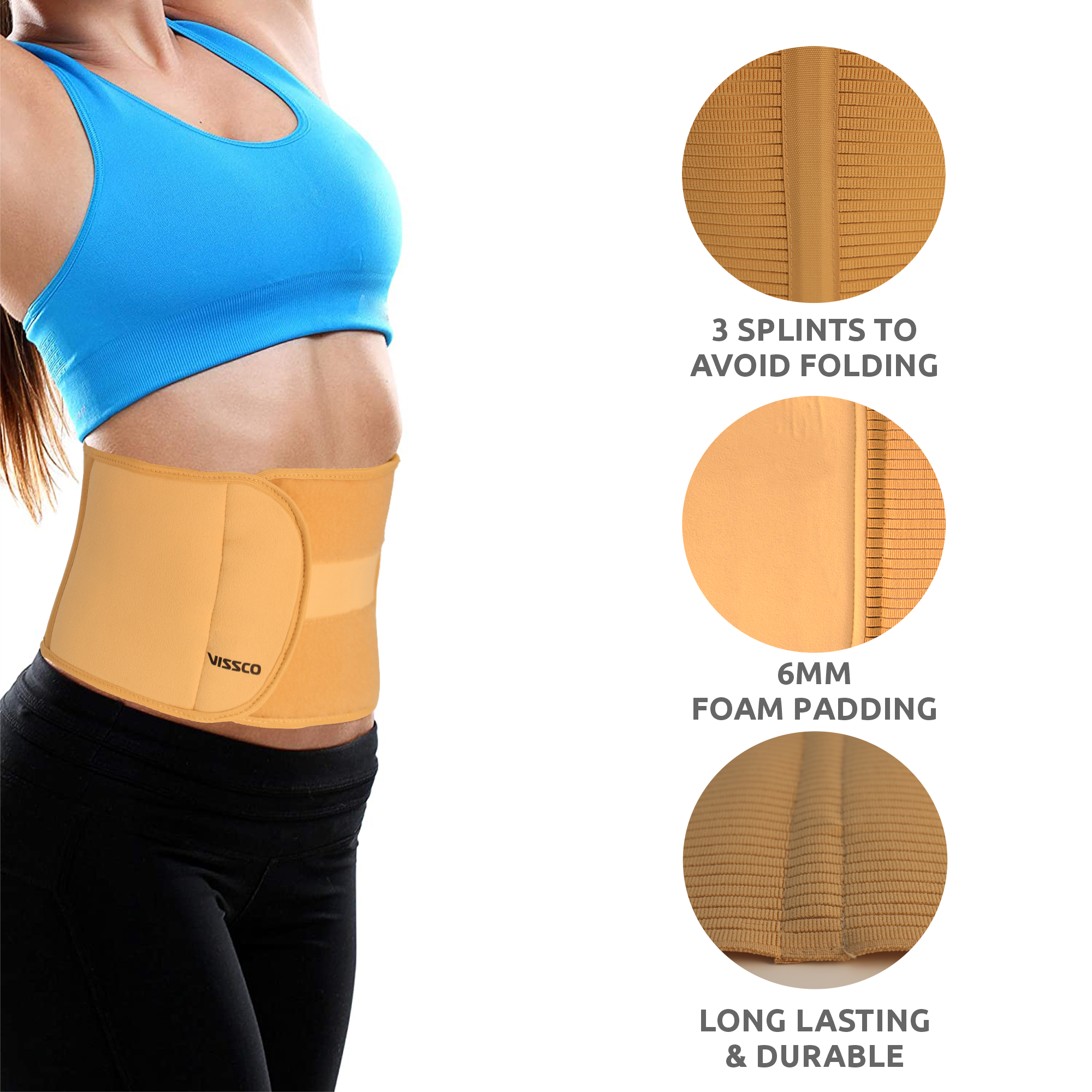 Vissco Abdominal Belt (8") |Supports the Weak Abdominal Muscles to Relieve Pain (Beige)