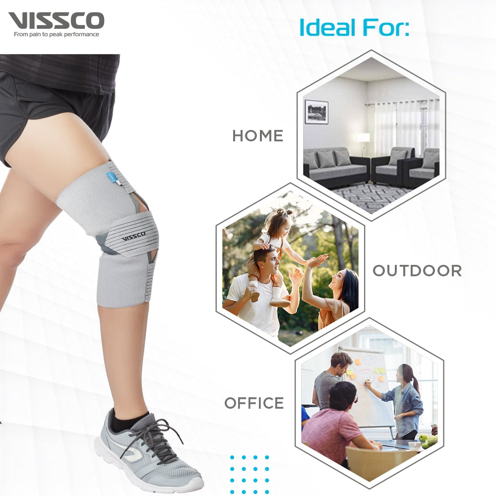 Knee Wrap With Loop Elastic Technology| Provides optimum Compression & support to the Knee | Color - Grey (Single Piece) - Vissco Rehabilitation 