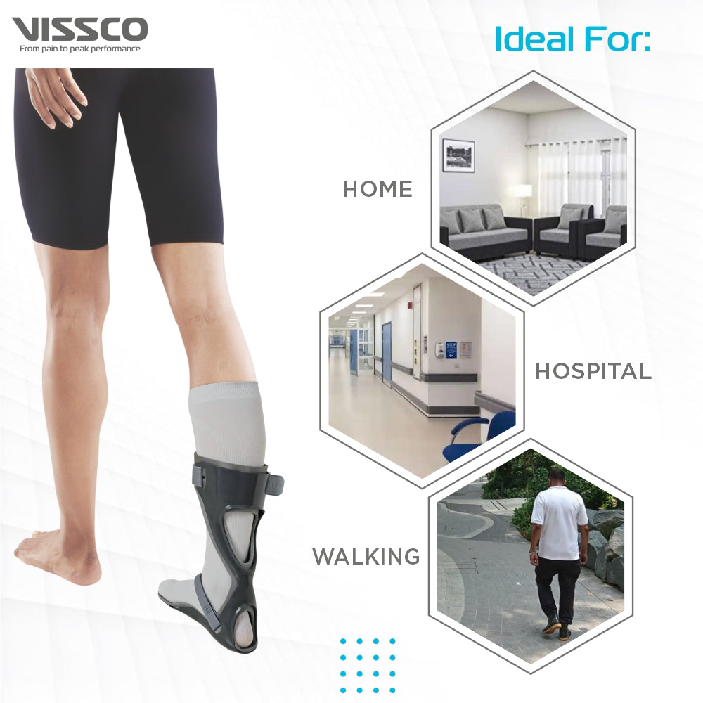 Vissco Ankle Foot Orthoses (AFO) | Maintains and Supports Foot to prevent Foot Drop | With Socks (Grey)
