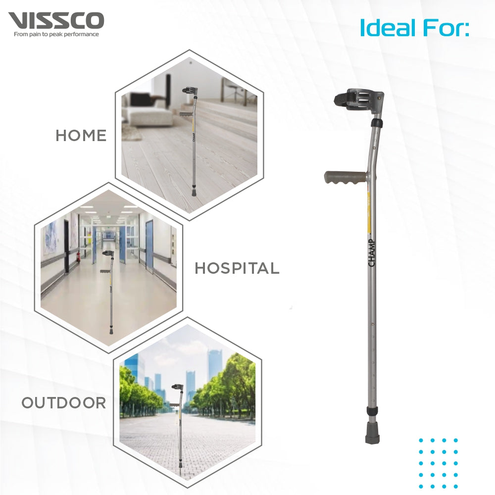 Vissco Champ Plus Elbow Crutch With Adjustable Height & Movable Elbow Support, Light Weight,  (1 Pair) (Grey)