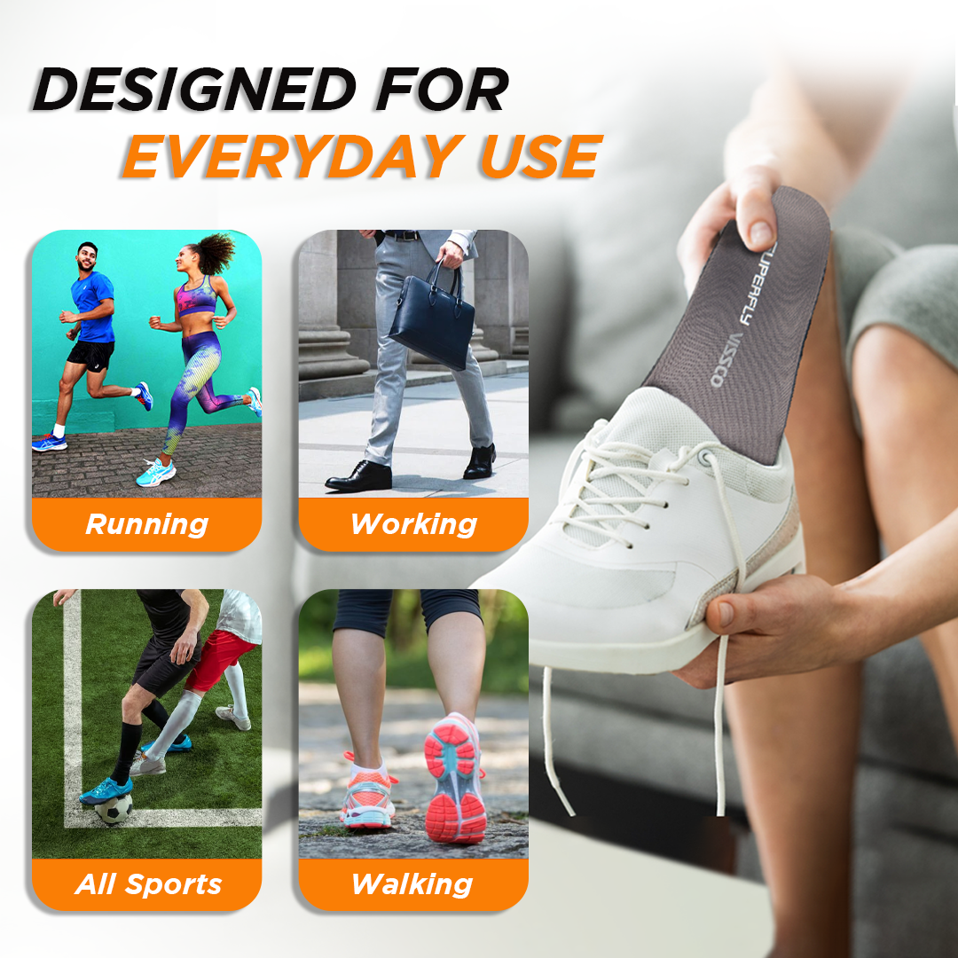 Vissco Superfly Insoles | Provides Foot Support for Relieving  Foot Pain | Shock Absorber & Arch Corrector (Grey)