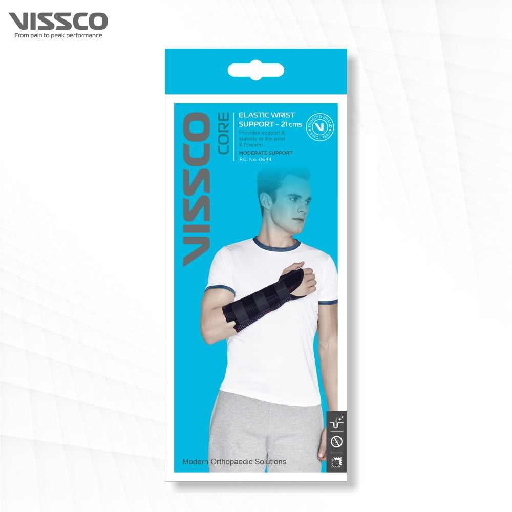 Vissco Elastic Wrist Support (21cms) | Provides Firm Support for Colles Fracture | Wrist Support to Stabilize (Black)