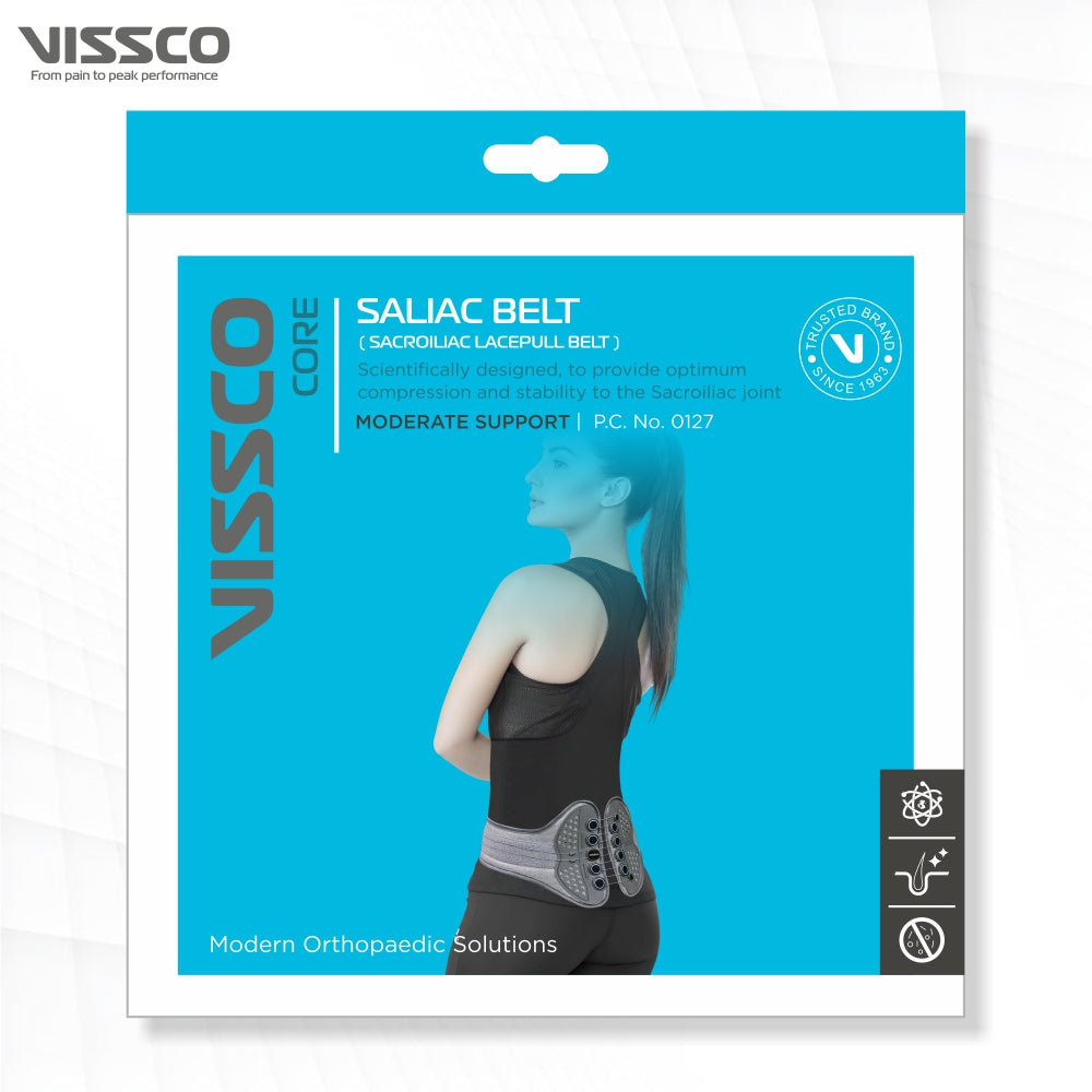 Vissco Saliac Lacepull Belt | Provides Moderate Back Support for Compression & Stability to the Sacroiliac Joint (Grey)