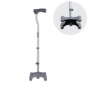 Vissco Avanti L Shape Quadripod Stick | Aluminum Walking Stick with Adjustable Height | Light Weight | 4 Legged Base (Grey)