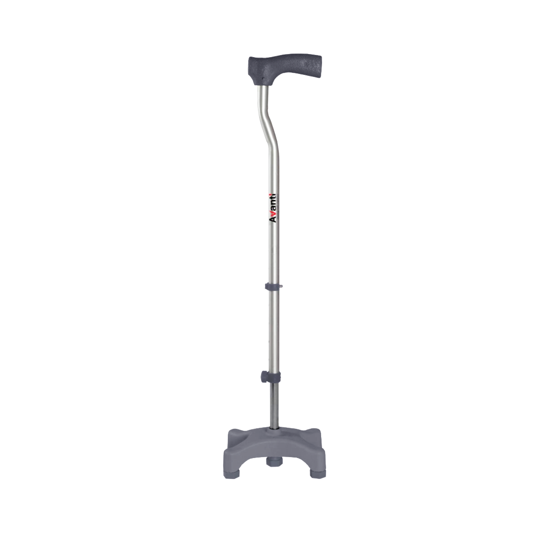 Vissco Avanti L Shape Quadripod Stick | Aluminum Walking Stick with Adjustable Height | Light Weight | 4 Legged Base (Grey)