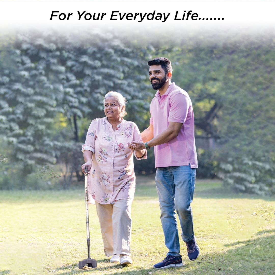 Vissco Avanti L Shape Quadripod Stick | Aluminum Walking Stick with Adjustable Height | Light Weight | 4 Legged Base (Grey)