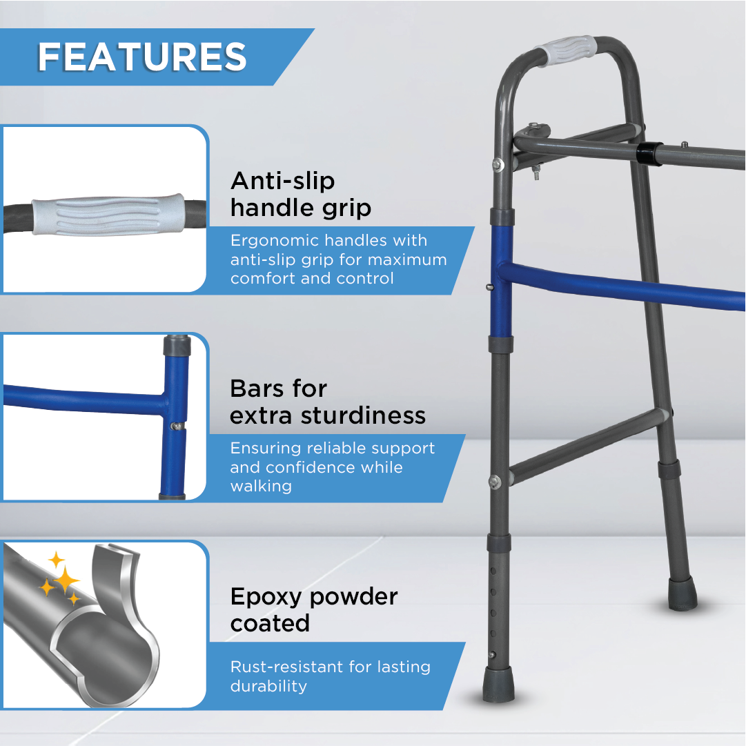 Vissco Medipedic Walker - Double Bar | Push-Clip Folding