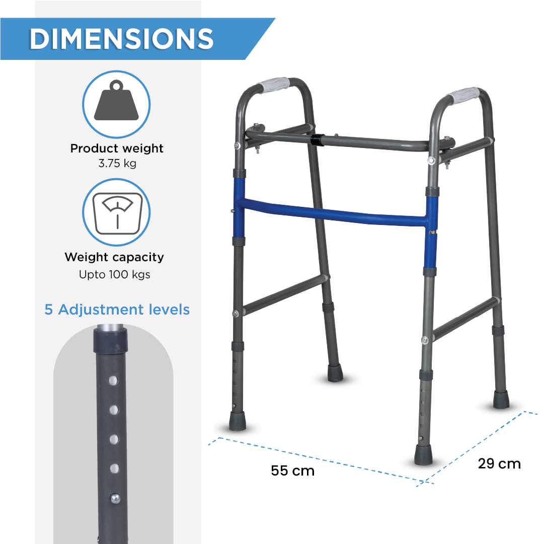 Vissco Medipedic Walker - Double Bar | Push-Clip Folding