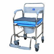 Vissco Comfort SS Shower Commode Wheelchair (Height Adjustable) | Removable Armrest | Lightweight | Weight Bearing Capacity 100kg (Grey)
