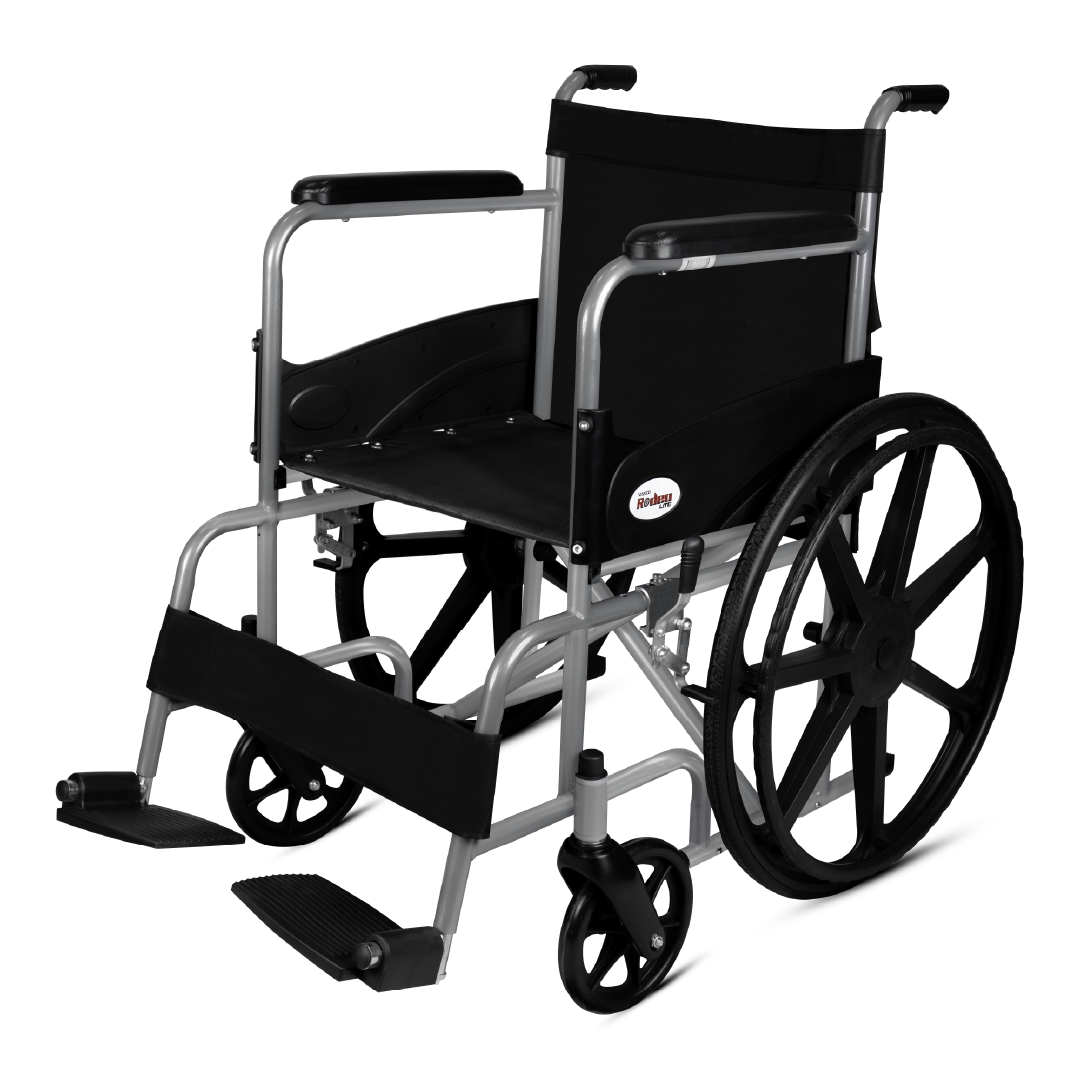 Vissco Rodeo Lite Wheelchair for Elderly, Patients & Adults | Foldable Lightweight Wheel Chair with Safety Belt, Flip-Up Footrest & Mag Wheels | 100kg Capacity | Epoxy Coated, Self-Propelled Mobility Aid