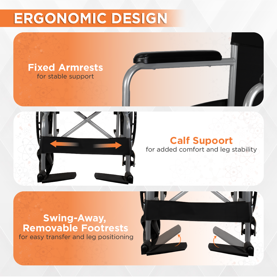 Vissco Rodeo Lite Wheelchair for Elderly, Patients & Adults | Foldable Lightweight Wheel Chair with Safety Belt, Flip-Up Footrest & Mag Wheels | 100kg Capacity | Epoxy Coated, Self-Propelled Mobility Aid