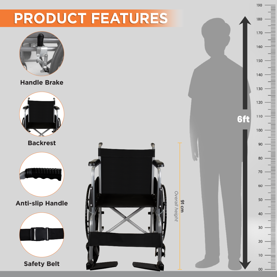 Vissco Rodeo Lite Wheelchair for Elderly, Patients & Adults | Foldable Lightweight Wheel Chair with Safety Belt, Flip-Up Footrest & Mag Wheels | 100kg Capacity | Epoxy Coated, Self-Propelled Mobility Aid