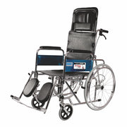 Vissco Rodeo Ext Reclining (Chrome Plated) Wheelchair with Spoke Wheel | Fixed Armrest | Weight Bearing Capacity 100kg | Color (Black)