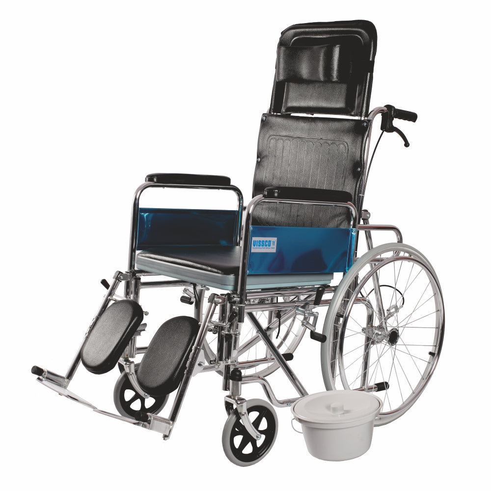 Vissco Rodeo Ext Reclining Commode Wheelchair with Spoke Wheel | Removable Armrest | Weight Bearing Capacity 100kg (Black)