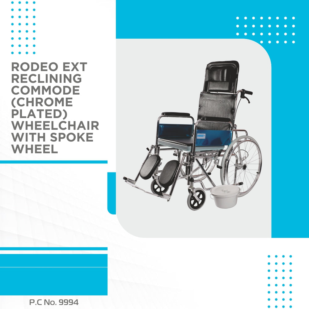 Vissco Rodeo Ext Reclining Commode Wheelchair with Spoke Wheel | Removable Armrest | Weight Bearing Capacity 100kg (Black)