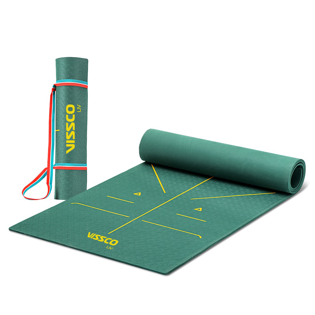 Vissco Alignment Yoga Mat | Probalance TPE material | Sweat Resistant | 72″ x 24″ | Thickness 6mm (Green)