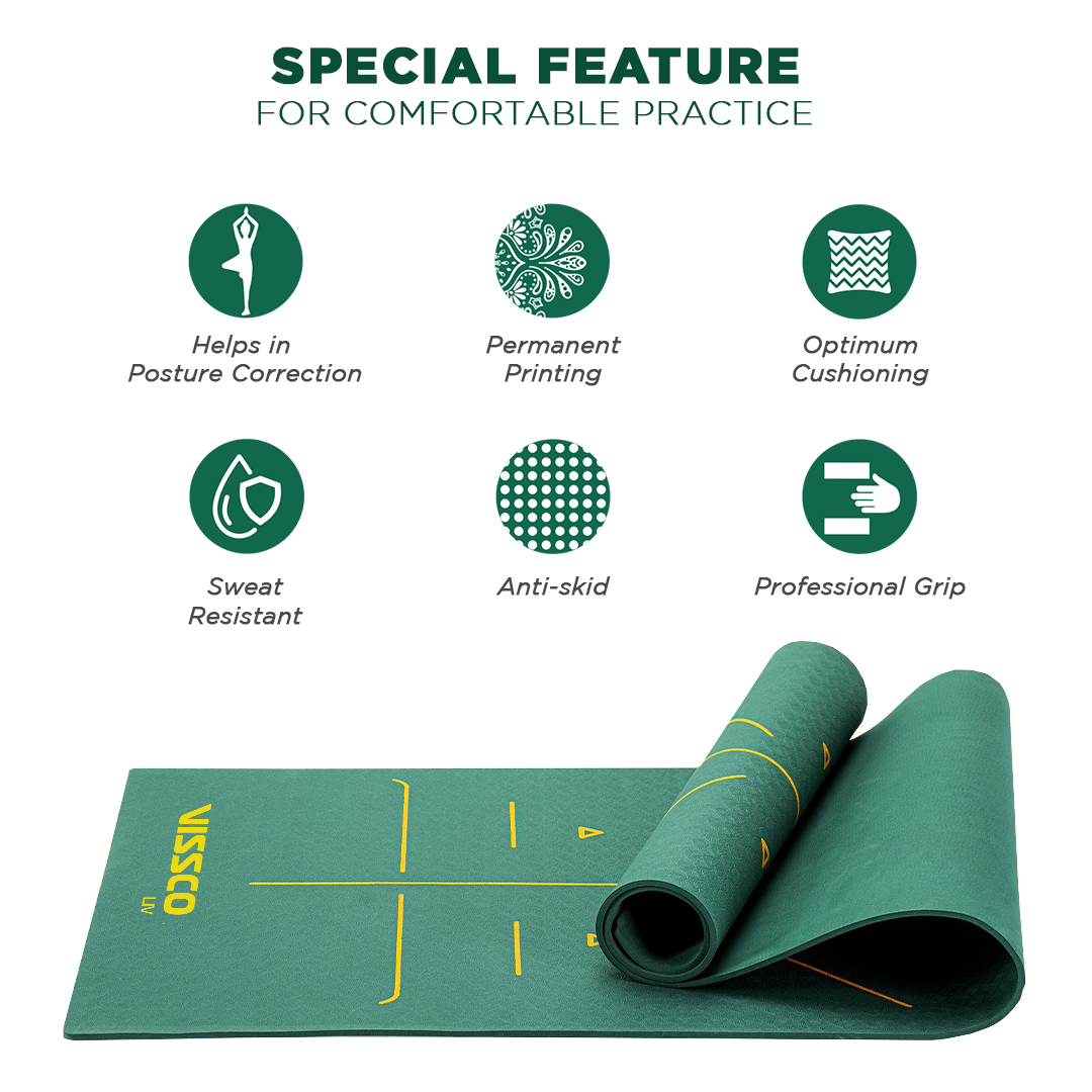 Vissco Alignment Yoga Mat | Probalance TPE material | Sweat Resistant | 72″ x 24″ | Thickness 6mm (Green)