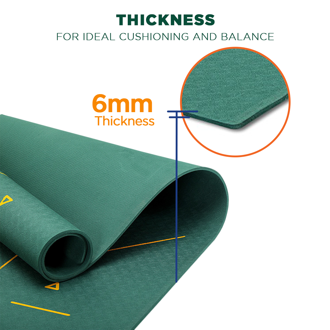 Vissco Alignment Yoga Mat | Probalance TPE material | Sweat Resistant | 72″ x 24″ | Thickness 6mm (Green)