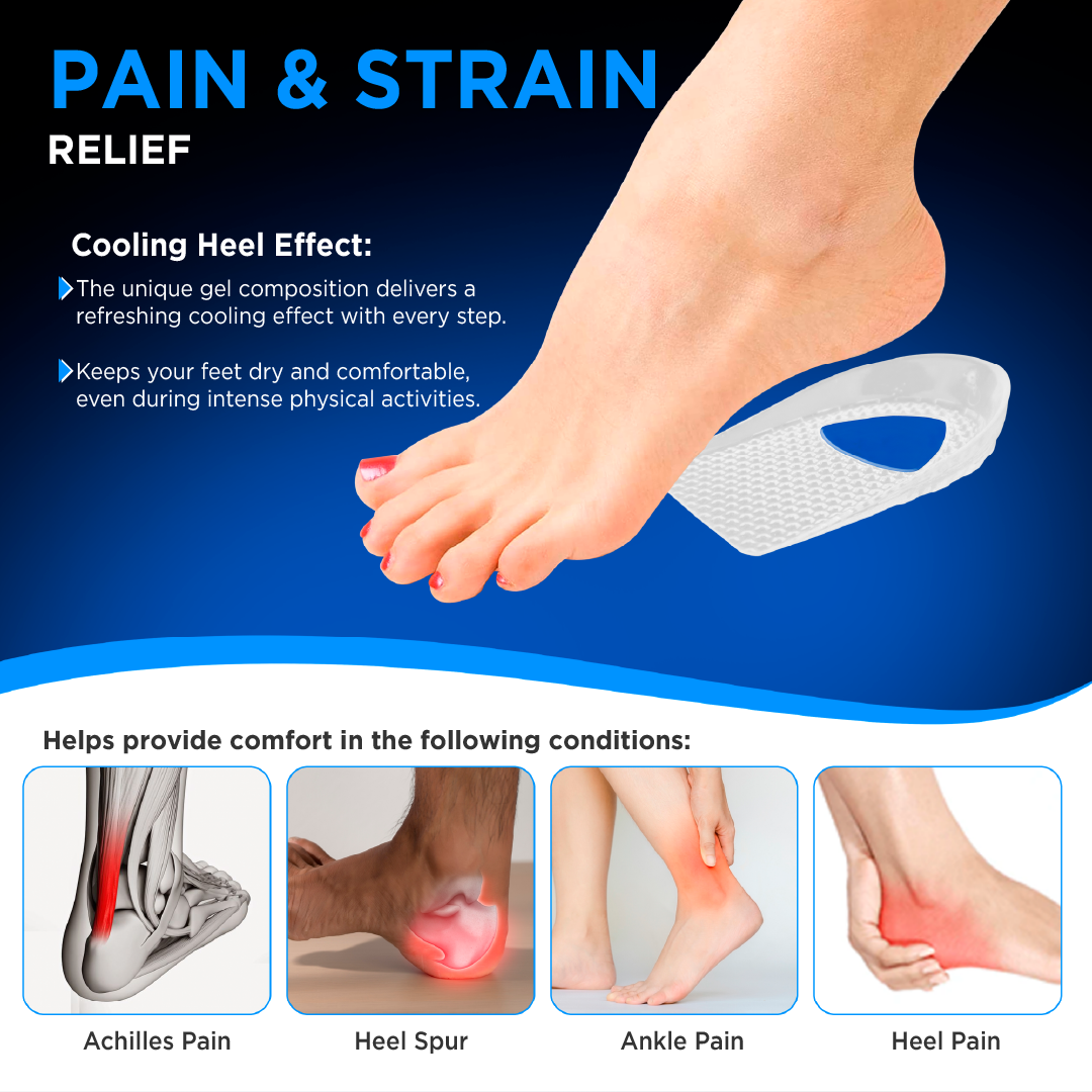 Footsol Gel Heel Cups | All-Day Comfort Heel Cushion for Pain Relief | Shock-Absorbing Heel Pads for Plantar Fasciitis, Heel Spurs & Sports Activities | Cooling Effect & Anti-Slip Grip | 1 Pair