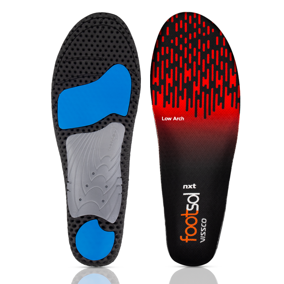 Footsol Nxt Performance Insole by VISSCO | Low Arch & Flat Foot Support Gel Insoles | Memory Foam, Pronation Control, Heel Cushioning, Odor-Free Inserts for Walking, Sports, Work & Daily Use