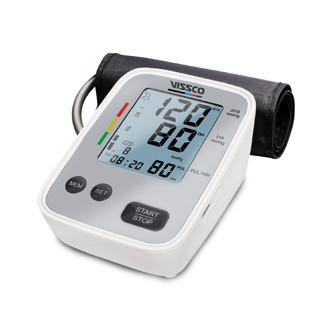 Vissco Fully Automatic Digital Blood Pressure Monitor | Large LCD Display, Irregular Heartbeat Detection, Memory Function, Adjustable Arm Cuff | Micro USB & Battery Powered, 2-Year Warranty