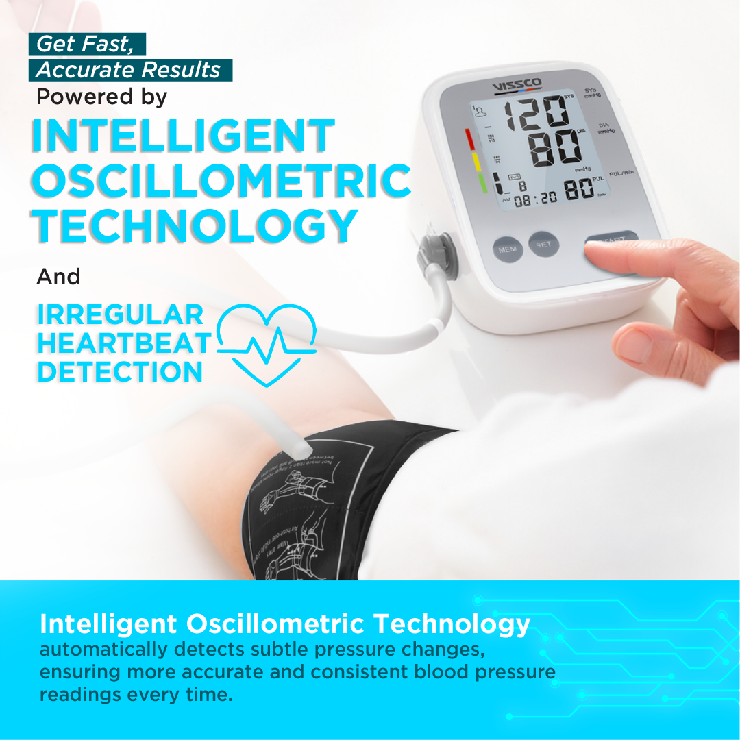 Vissco Fully Automatic Digital Blood Pressure Monitor | Large LCD Display, Irregular Heartbeat Detection, Memory Function, Adjustable Arm Cuff | Micro USB & Battery Powered, 2-Year Warranty