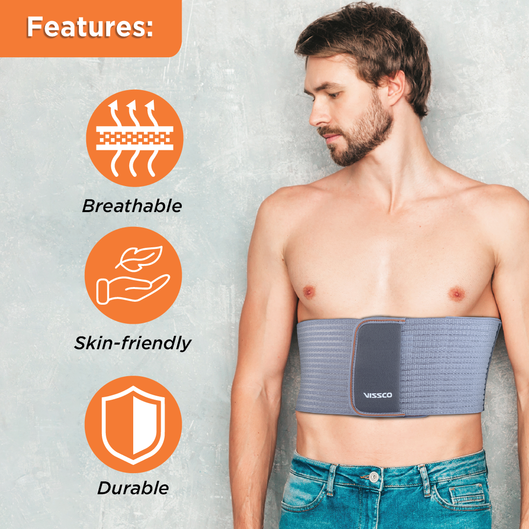 Vissco Rib Belt | Provides Moderate Support to the Injured Ribs & Allows Normal Respiration (Grey)