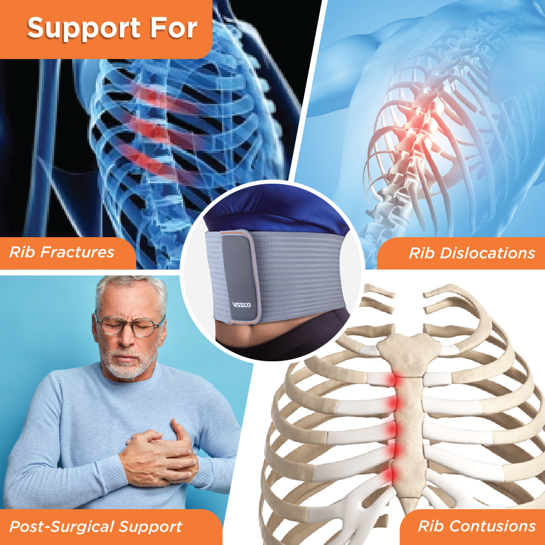 Vissco Rib Belt | Provides Moderate Support to the Injured Ribs & Allows Normal Respiration (Grey)