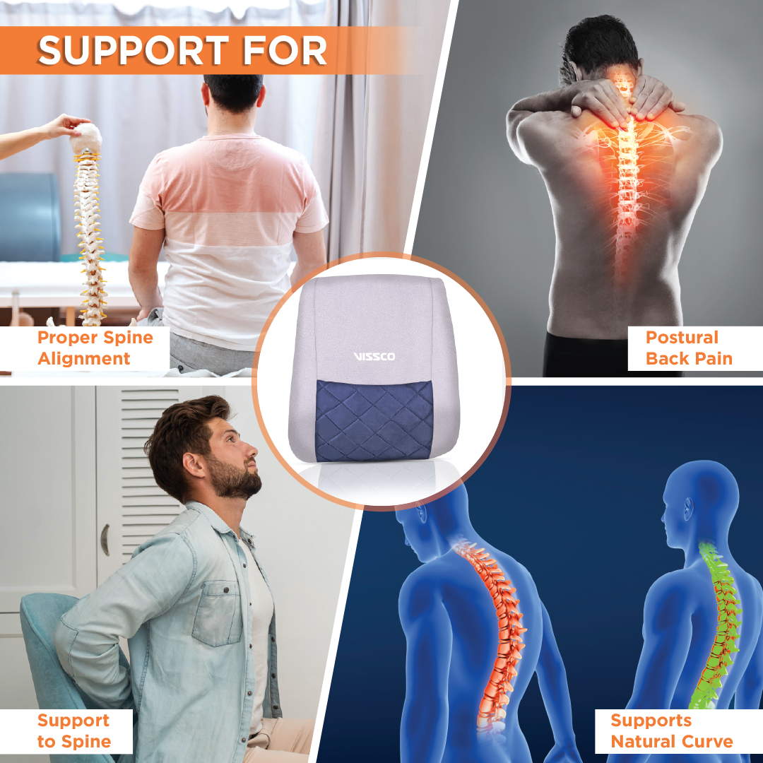 Vissco Smart Orthopaedic Back Rest | For Posture Correction & Relief from Back Pain (Grey)