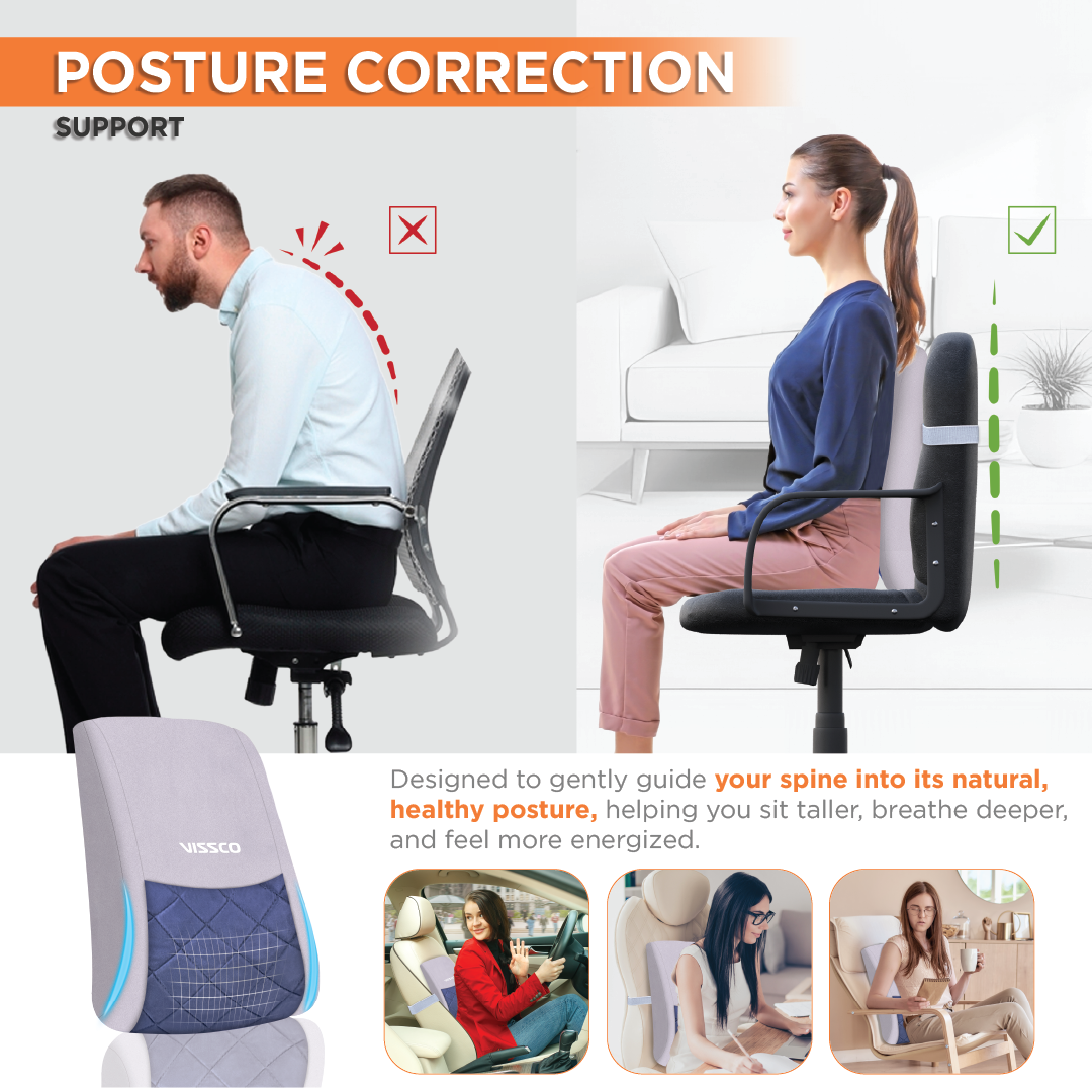 Vissco Smart Orthopaedic Back Rest | For Posture Correction & Relief from Back Pain (Grey)