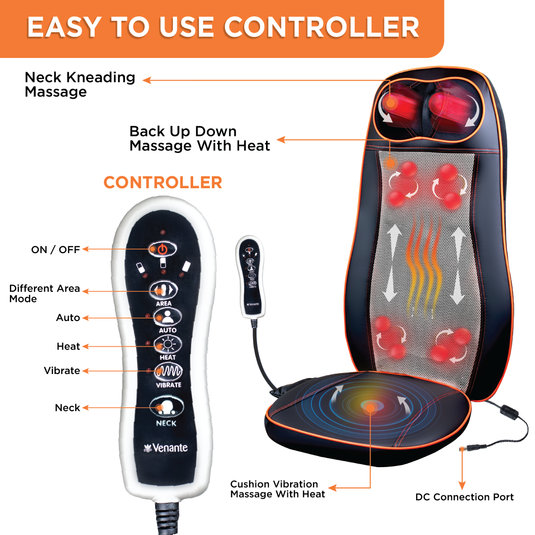 Vissco Back and Neck Relaxer | Electric Rolling Massager with Seat Vibration for Lower Back Pain | 3 Massage Programs (Black)