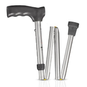 Vissco Avanti Folding L Shape Aluminum Stick | Foldable | Lightweight Walking Stick | Adjustable Height | Premium Grade Rubber Shoes (Grey)