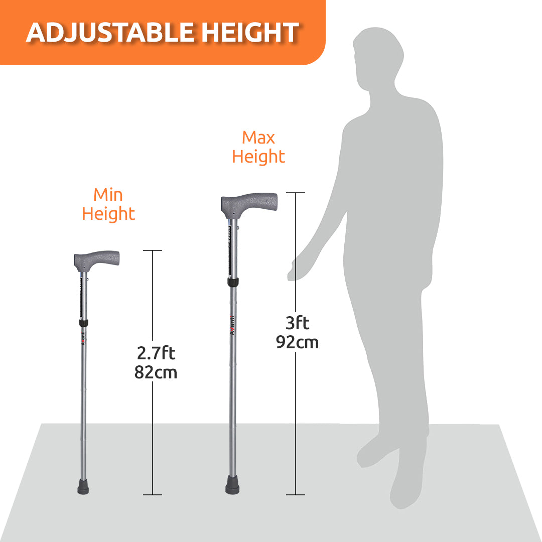 Vissco Avanti Folding L Shape Aluminum Stick | Foldable | Lightweight Walking Stick | Adjustable Height | Premium Grade Rubber Shoes (Grey)