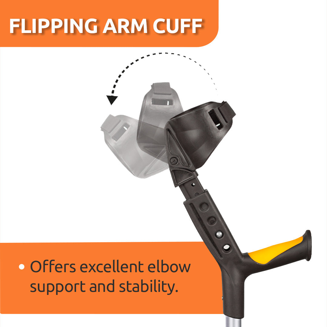 Vissco Astra Plus Crutch with Height Adjustable Elbow Support & Movable Arm Cuff, Light Weight- Single Piece (Grey)