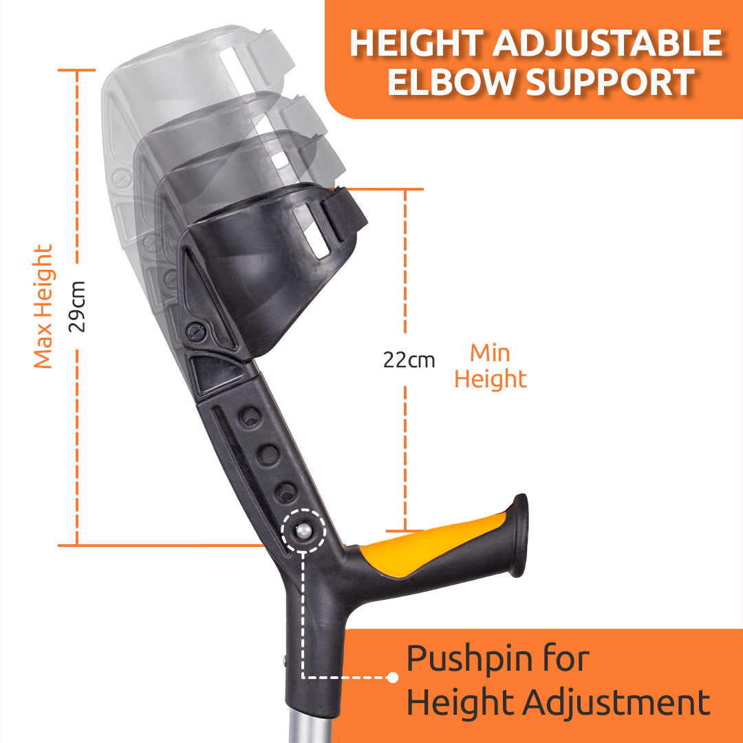 Vissco Astra Plus Crutch with Height Adjustable Elbow Support & Movable Arm Cuff, Light Weight- Single Piece (Grey)