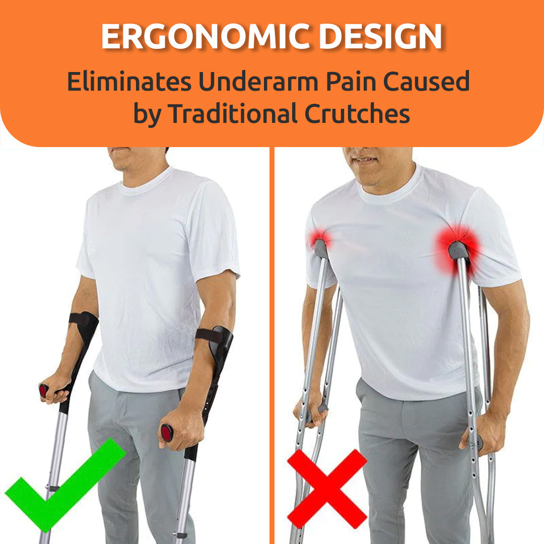 Vissco Astra Plus Crutch with Height Adjustable Elbow Support & Movable Arm Cuff, Light Weight- Single Piece (Grey)