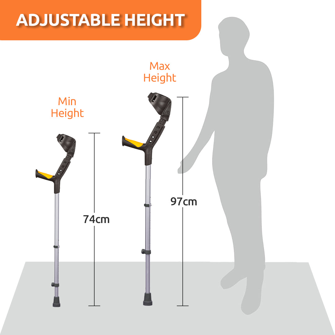 Vissco Astra Plus Crutch with Height Adjustable Elbow Support & Movable Arm Cuff, Light Weight- Single Piece (Grey)