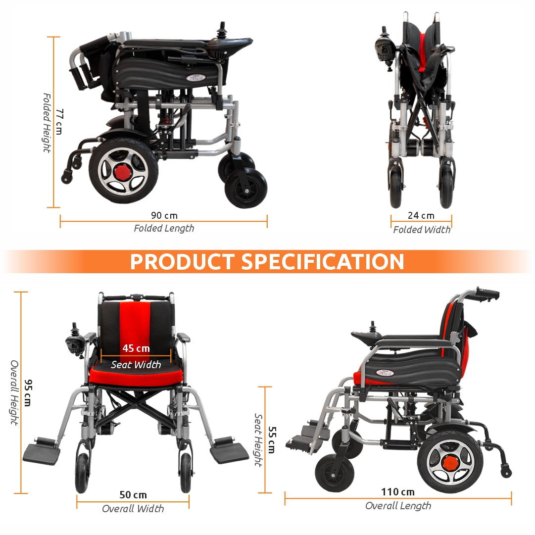Vissco Zip Lite Power Wheelchair with Single Battery | 10Km Per Charge | Durable & Long Lasting | Weight Bearing Capacity 100kg | Color (Silver/Black)