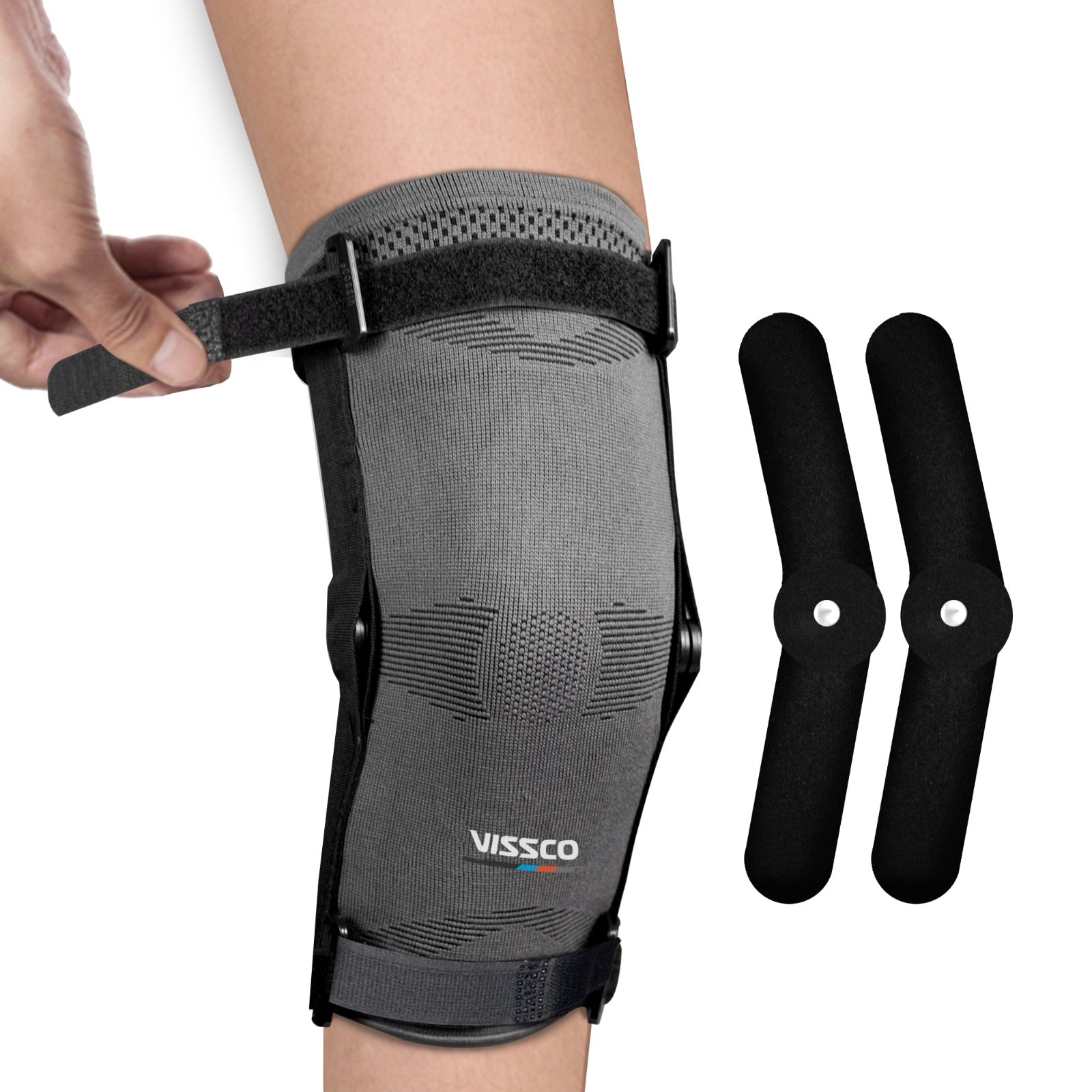 Vissco Hinged Knee Cap | Supports the Knee joint with mediolateral hinges | Color - Grey (Single Piece)